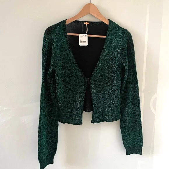 FREE PEOPLE Emmaline Metallic Cardigan Sweater in Alpine Combo - Picture 3 of 13